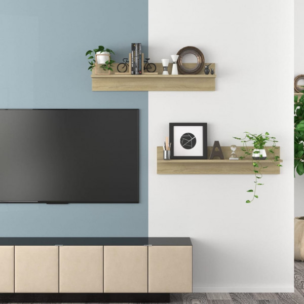 Estantes de pared 2 uds contrachapada color roble 80x11.5x18 cm M 4