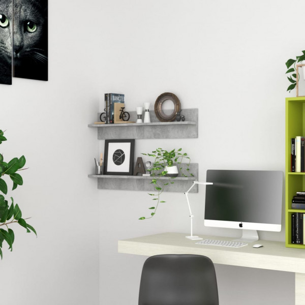 Estante de pared 2 uds contrachapado gris hormigón 80x11.5x18cm D