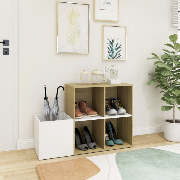 Zapatero de recibidor contrachapado blanco roble 105x35.5x70 cm M 3