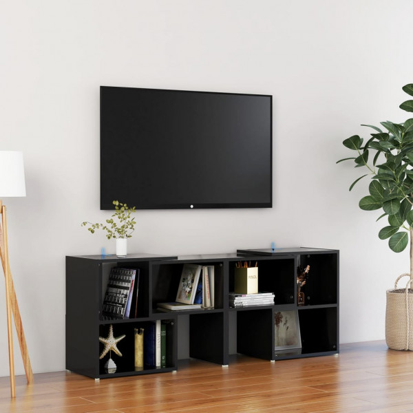 Mueble de TV madera contrachapada negro brillante 104x30x52 cm D