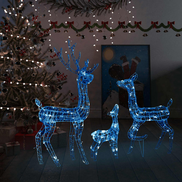 Familia de renos de Navidad acrílico 300 LEDs azules D
