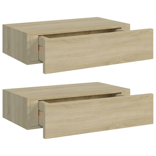 Estantes de pared con cajón 2 uds MDF roble 40x23.5x10 cm M 2