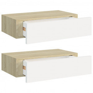 Estantes de pared con cajón 2 uds MDF roble/blanco 40x23.5x10cm H