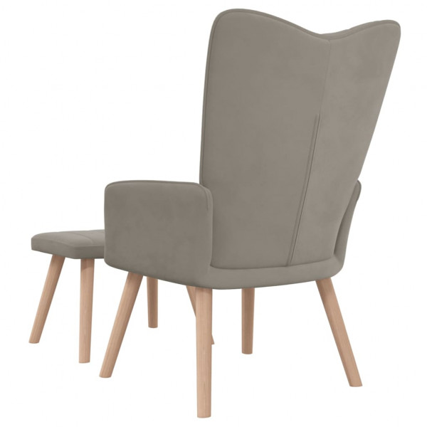 Sillón de relax con taburete de terciopelo gris claro M 5