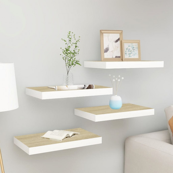 Estante flotante de pared 4 uds MDF roble y blanco 40x23x3.8 cm D