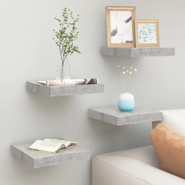 Estante flotante pared 4 uds MDF gris hormigón 23x23.5x3.8 cm D