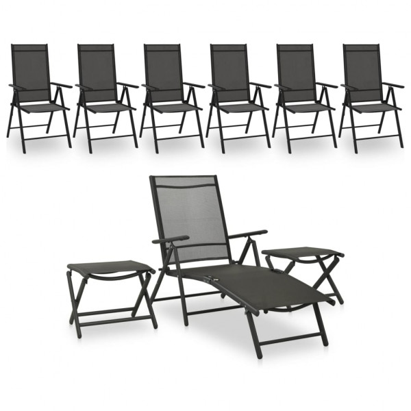 9 pcs conjunto lounge de jardim preto e antracite D
