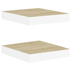 Estante flotante pared 2 uds MDF roble y blanco 23x23.5x3.8 cm H