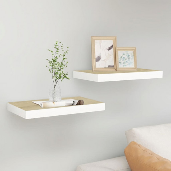 Estante flotante de pared 2 uds MDF roble y blanco 40x23x3.8 cm D