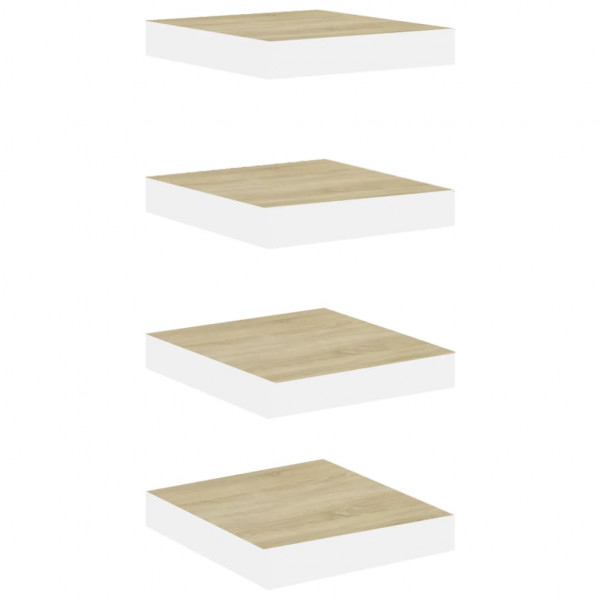 Estante flotante pared 4 uds MDF roble y blanco 23x23.5x3.8 cm M 2