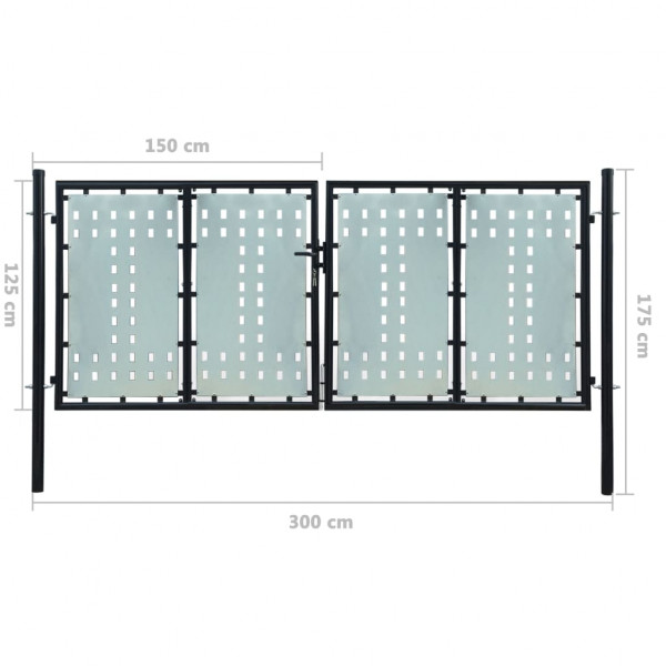 Portão de cerca com porta única 300x175 cm preto M 5