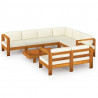 8 pcs conj. lounge de jardim c/ almofadões branco nata acácia 2