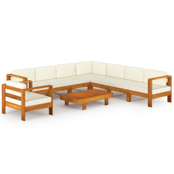 Muebles de jardín 9 pzas cojines blanco crema madera de acacia D