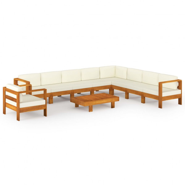Muebles de jardín 10 pzas cojines crema madera de acacia D