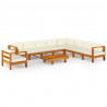 10 pcs conj. lounge de jardim c/ almofadões branco nata acácia 1
