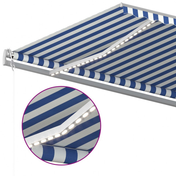 Toldo automático LED sensor de viento azul y blanco 500x350 cm M 5
