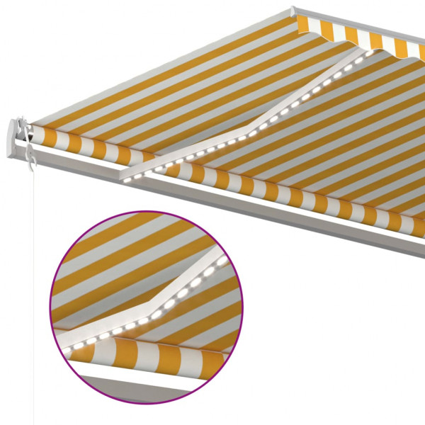 Toldo autom. LED e sensor de vento 500x350 cm amarelo/branco M 5