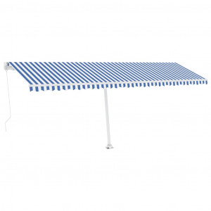 Toldo de pie retráctil manual azul y blanco 600x300 cm H