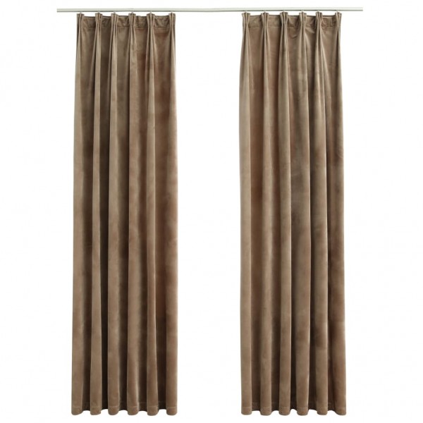 Cortinas opacas con ganchos 2 uds terciopelo beige 140x245 cm M 2
