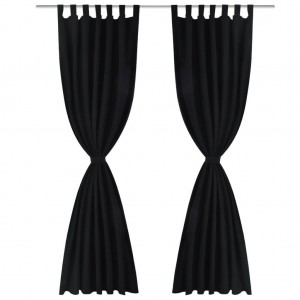 Cortinas de cetim com laços. 2 pcs. preto 140 x 175 cm H