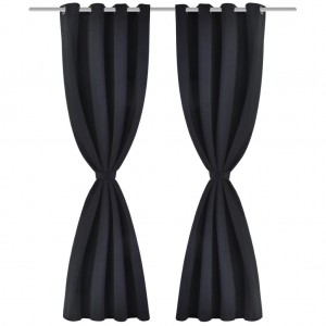 2 pcs Cortinas Blecaute com Argolas de Metal Preta 135 x 245 cm H