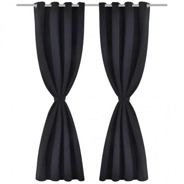 2 pcs Cortinas Blecaute com Argolas de Metal Preta 135 x 245 cm M 2