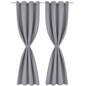 Cortinas opacas com anéis metálicos. cinzento. 2 pcs.135 x 245 cm H