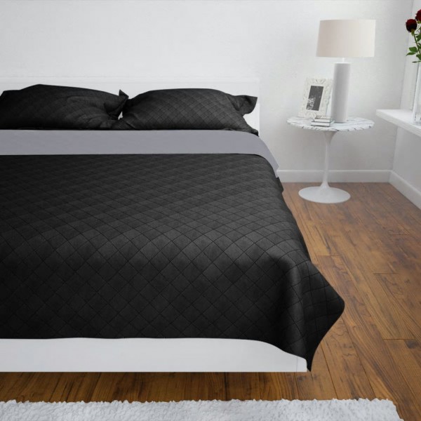 Colcha acolchada a doble cara negro gris 170x210 cm M 2