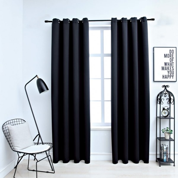 Cortinas opacas con anillas de metal 2 piezas negro 140x175 cm D