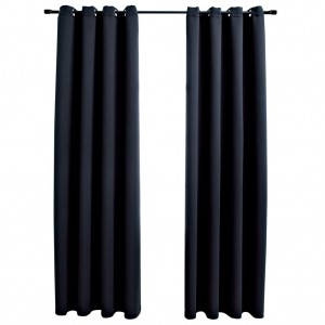 Cortinas opacas con anillas de metal 2 uds negro 140x225 cm H