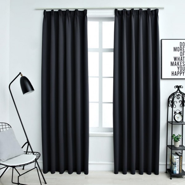 Cortinas opacas con ganchos 2 piezas negro 140x175 cm D