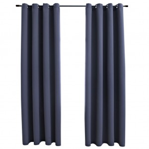 Cortinas opacas con anillas de metal 2 pzs antracita 140x245 cm H