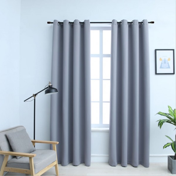 Cortinas opacas con anillas de metal 2 piezas gris 140x245 cm D
