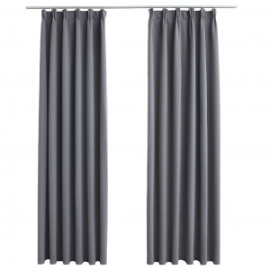 Cortinas blackout com ganchos 2 pcs 140x225 cm cinzento H