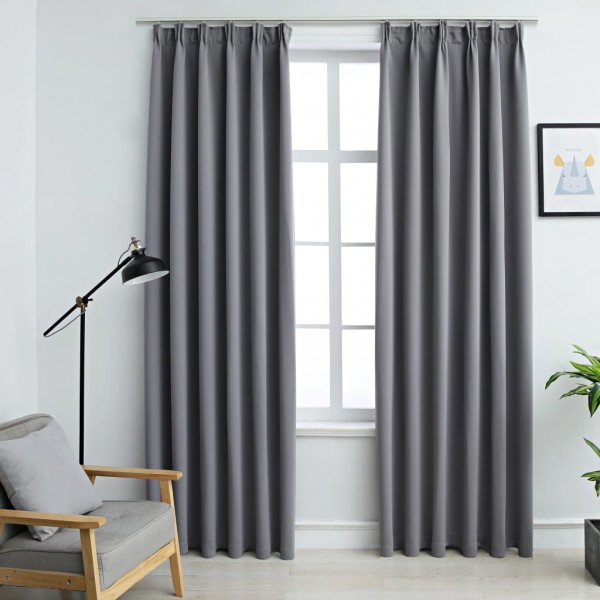 Cortinas opacas con ganchos 2 piezas gris 140x245 cm D