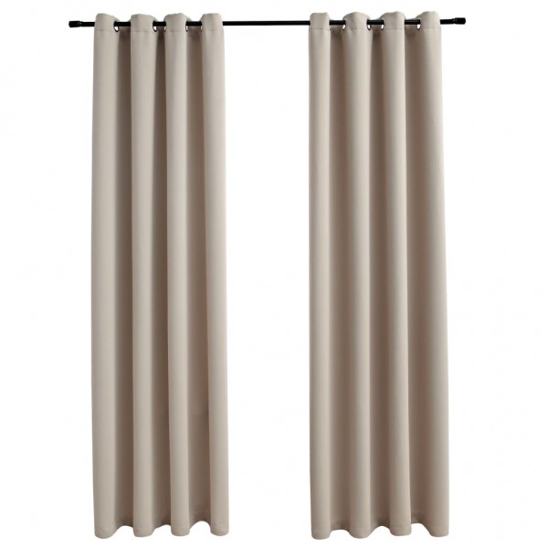 Cortinas blackout com argolas em metal 2 pcs 140x225 cm bege M 2