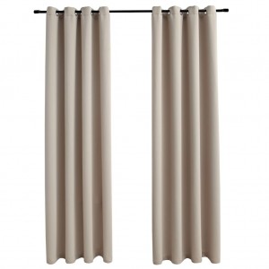 Cortinas blackout com argolas em metal 2 pcs 140x245 cm bege H