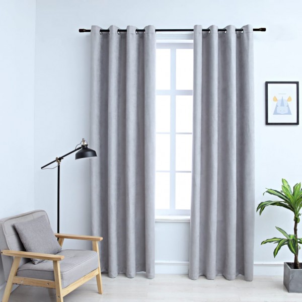 Cortinas opacas con anillas de metal 2 pzs gris 140x175 cm D