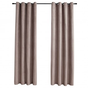 Cortinas opacas con anillas de metal 2 piezas gris topo 140x225 cm H