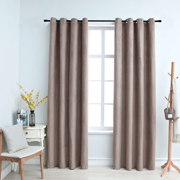 Cortinas opacas con aros de metal 2 piezas gris topo 140x245 cm D