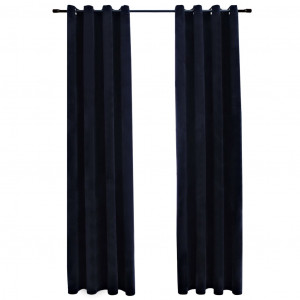 Cortinas opacas con anillas 2 pzas terciopelo negro 140x225 cm H