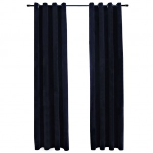 Cortinas opacas con anillas 2 uds terciopelo negro 140x245 cm H