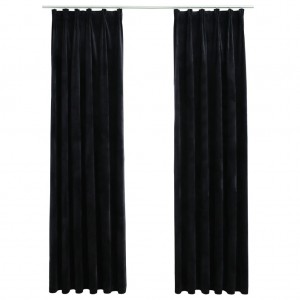 Cortinas blackout com ganchos 2 pcs 140x175 cm veludo preto H