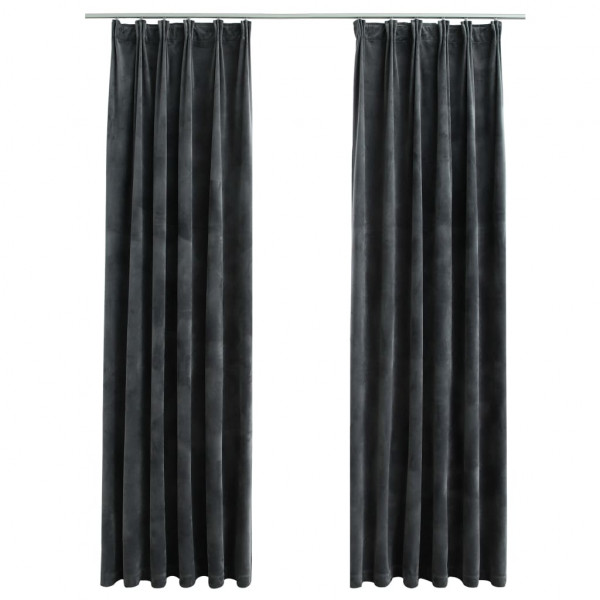 Cortinas blackout com ganchos 2 pcs 140x245 cm veludo antracite M 2