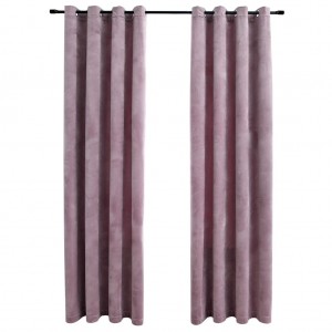 Cortinas blackout c/ argolas 2 pcs 140x225cm veludo rosa antigo H