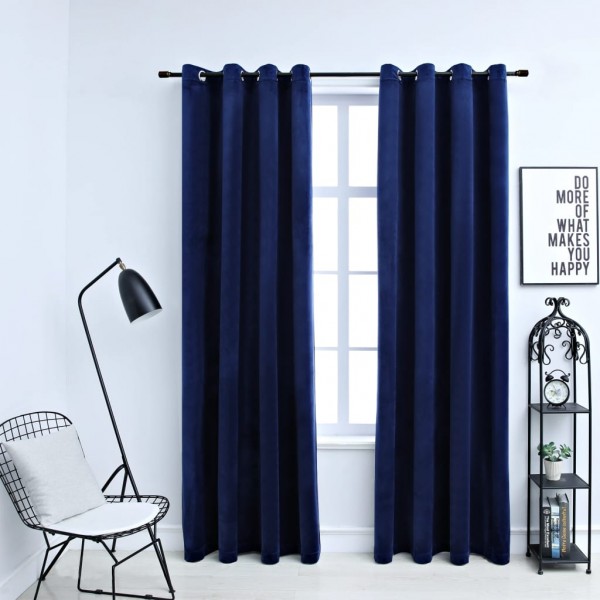 Cortinas opacas anillas 2 pzas terciopelo azul oscuro 140x175cm D
