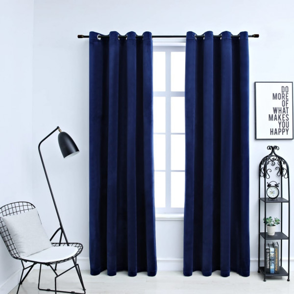 Cortinas opacas anillas 2 pzas terciopelo azul oscuro 140x225cm D