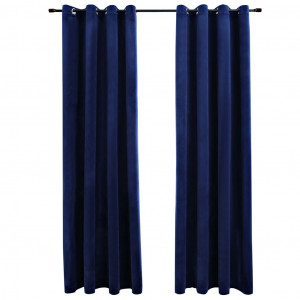 Cortinas opacas anillas 2 pzas terciopelo azul oscuro 140x245cm H