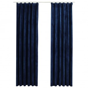 Cortinas opacas ganchos 2 pzas terciopelo azul oscuro 140x175cm H