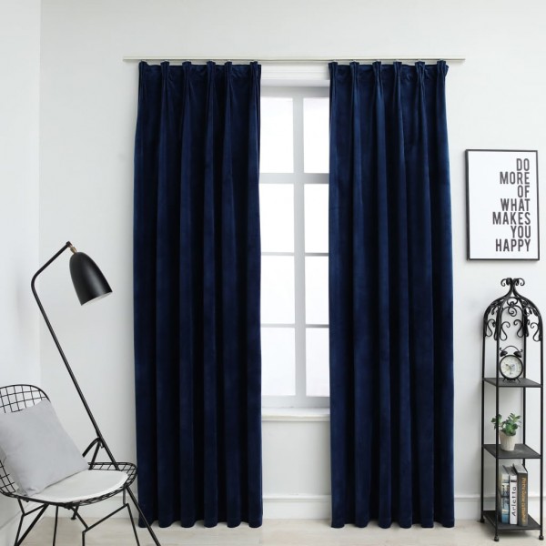 Cortinas opacas ganchos 2 pzas terciopelo azul oscuro 140x245cm D